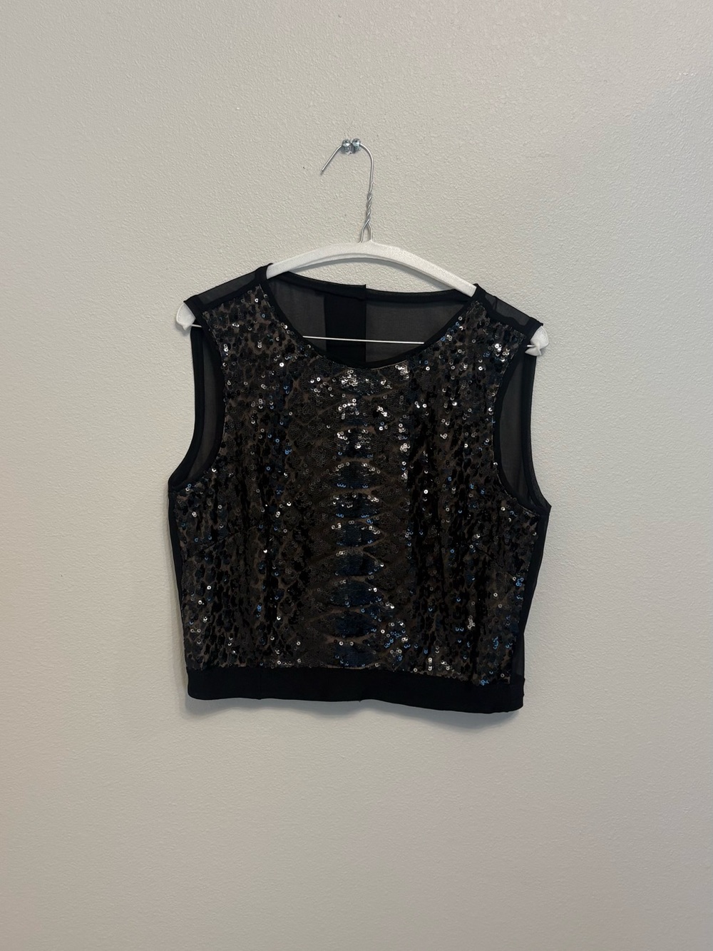 Black Sequin Sleeveless Crop Top